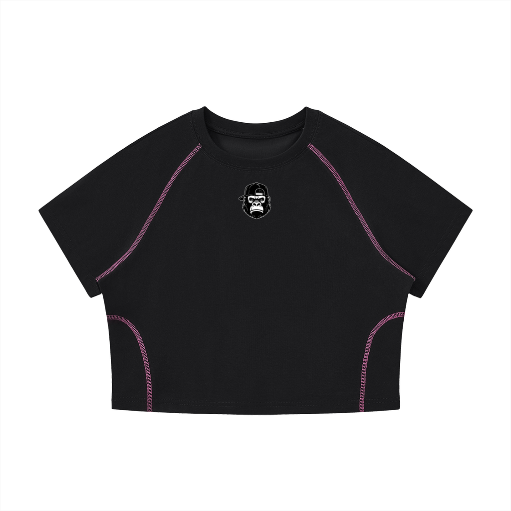 Women's Contrast Stitch Raglan Crop T-Shirt