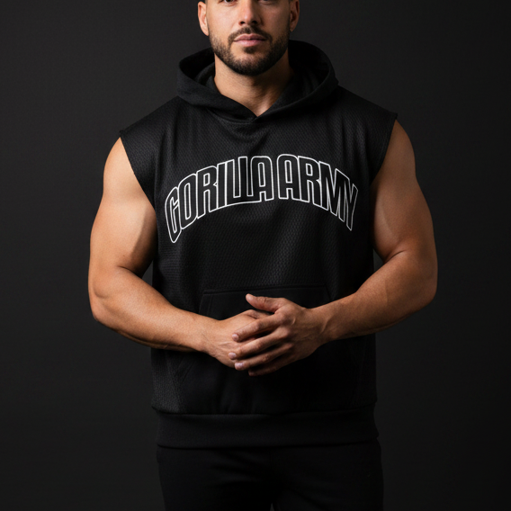Core Crest Panel Mesh Sleeveless Hoodie
