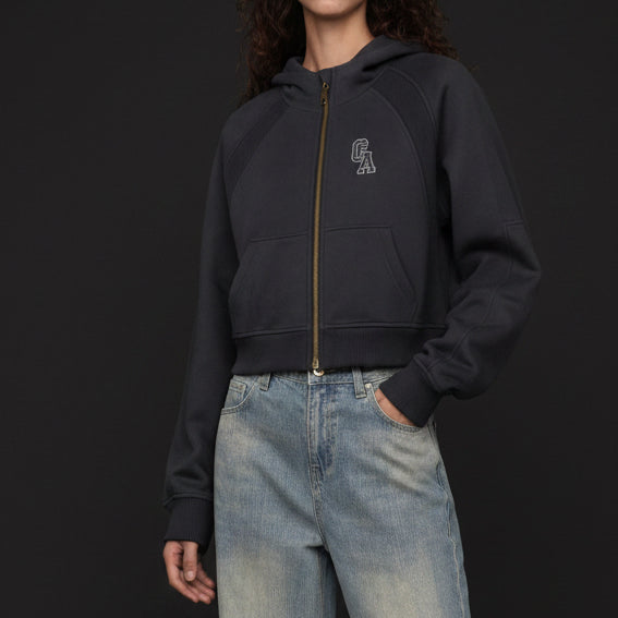 Cropped Zip-Through Hoodie
