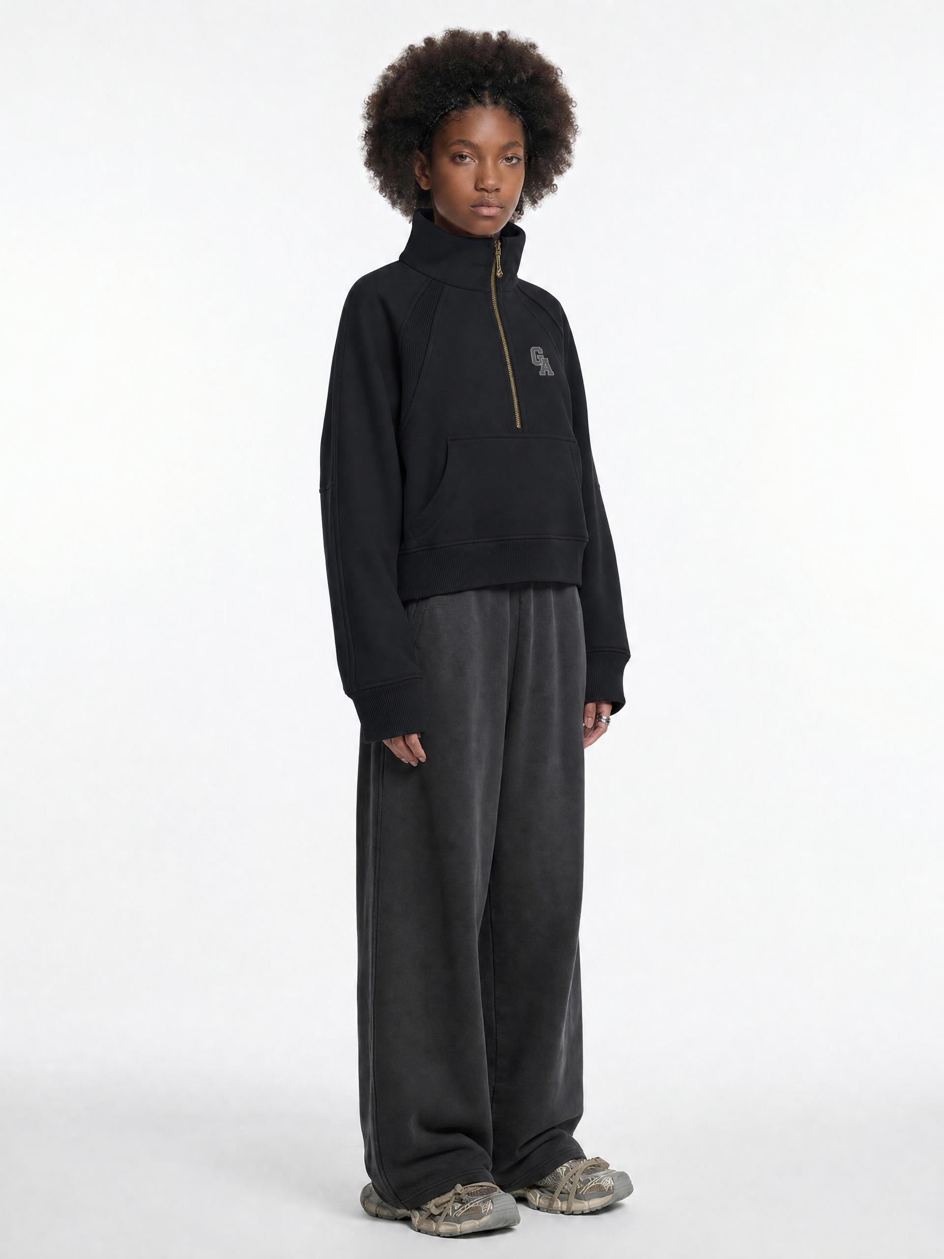Cropped Half-Zip Sweatshirt